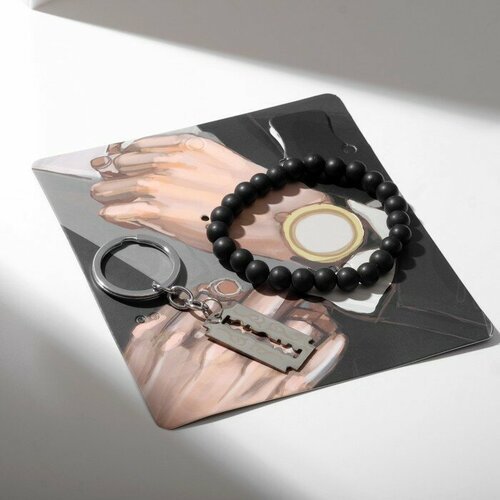 Набор 2 предмета: браслет, брелок «Лезвие», цвет чёрный в серебре