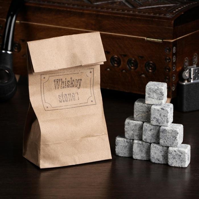 Камни для виски 'Whiskey stones', в крафт пакете, натуральный стеатит, 10 шт