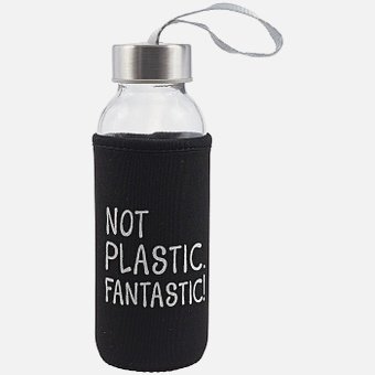 Бутылка в чехле с цветом Not Plastic Fantastic (черная) (300мл) (стекло)