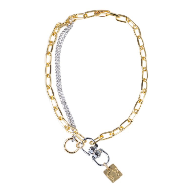Herald Percy Золотистое колье-цепь с кристаллами и мятой подвеской