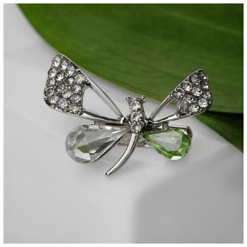 Брошь 'Бабочка изящная', цвет бело-зеленый в серебре