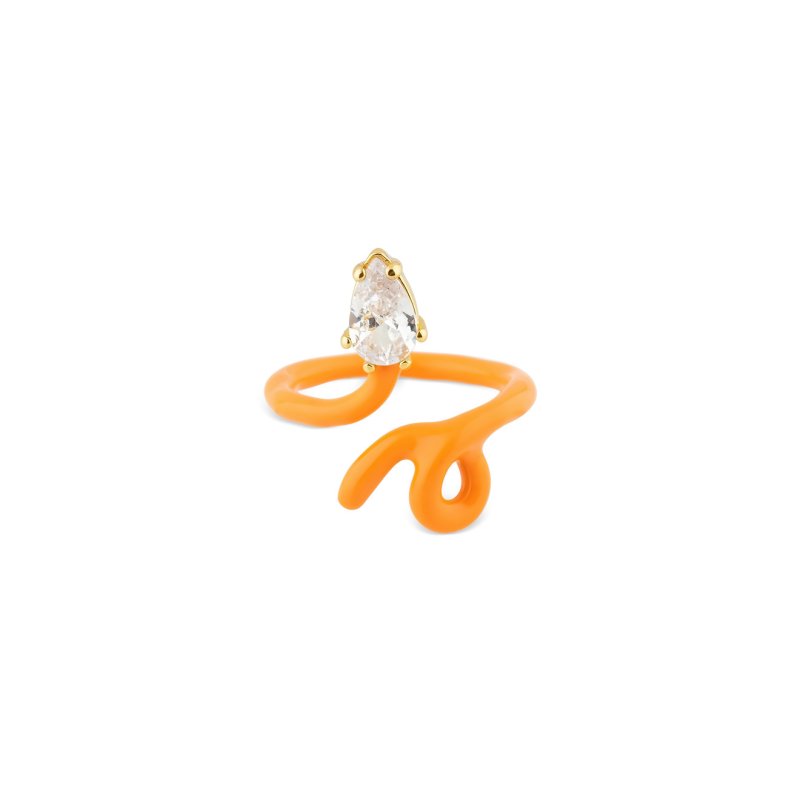 Aqua Оранжевое кольцо каллиграфия с кристаллом