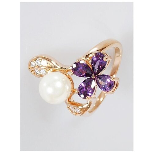 Кольцо помолвочное Lotus Jewelry, жемчуг Swarovski синтетический, размер 20, фиолетовый