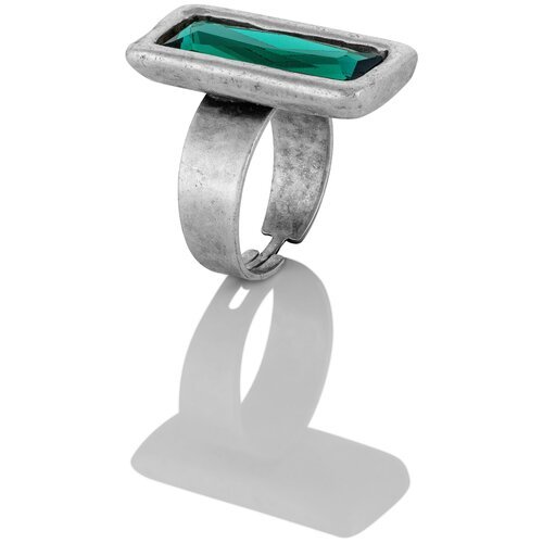 Кольцо L'attrice di base, кристалл, размер 17.5, зеленый, серебряный