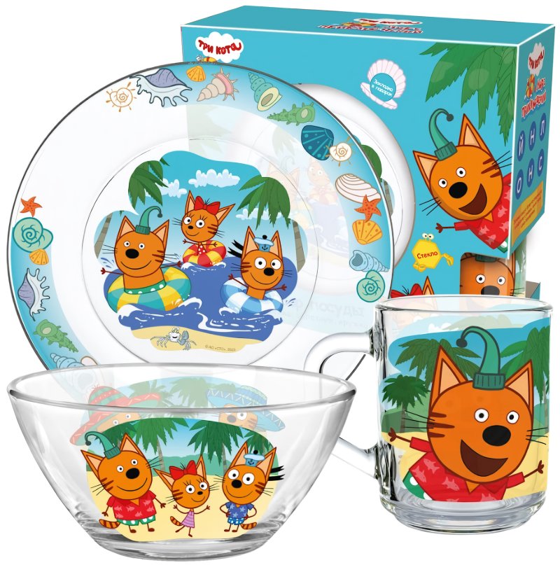 Набор посуды Три кота: Море приключений (стекло)