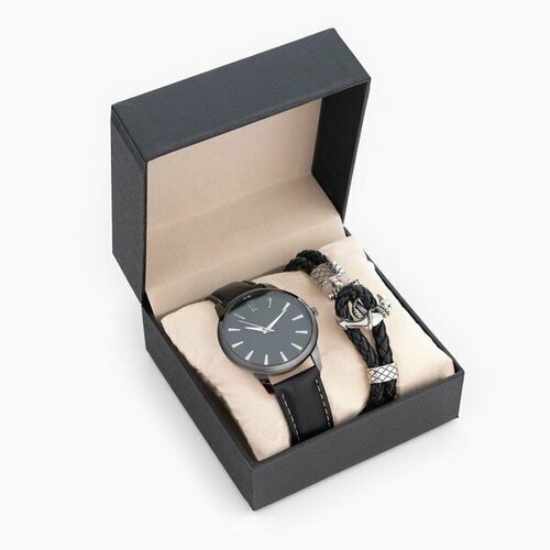 Мужской подарочный набор 'Якорь' 2 в 1: наручные часы, браслет