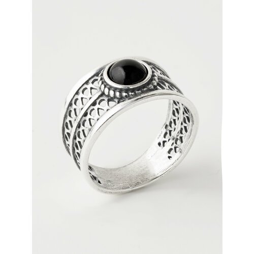 Кольцо Shine & Beauty, агат, размер 17.5, черный, серебряный