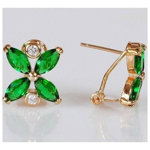 Серьги Lotus Jewelry, фианит, зеленый