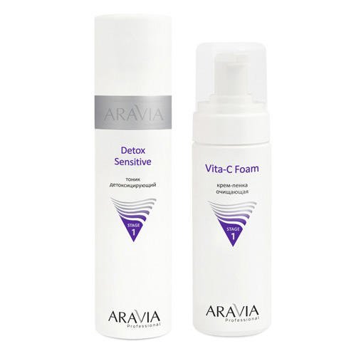 Aravia Professional Комплект Тоник детоксицирующий Detox Sensitive, 250 мл + Крем-пенка очищающая Vita-C Foam, 160 мл (Aravia Professional, Уход за лицом)