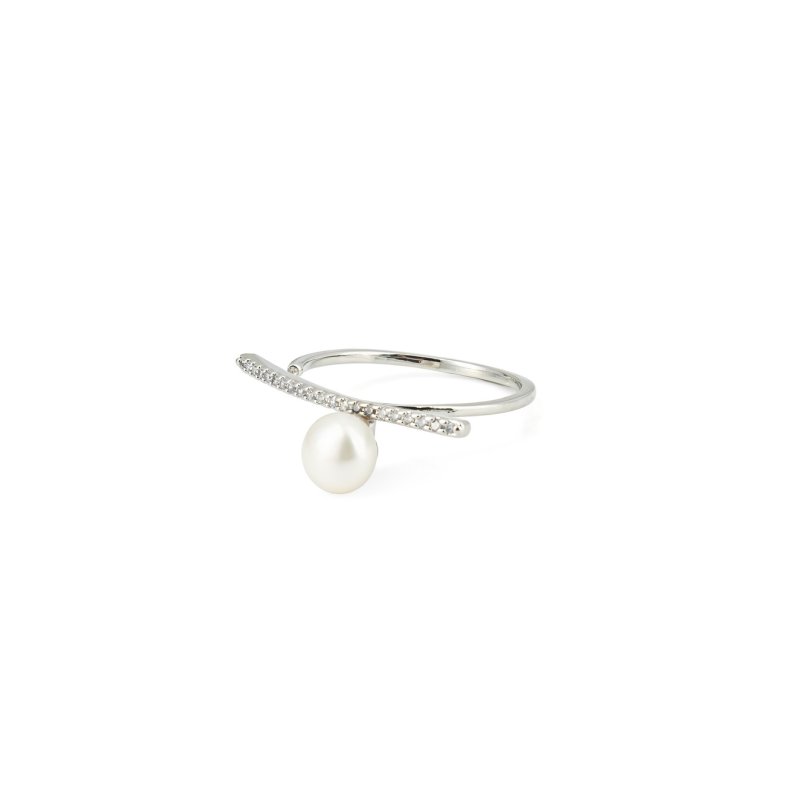 Aqua Серебристое открытое кольцо с жемчужиной и кристаллами