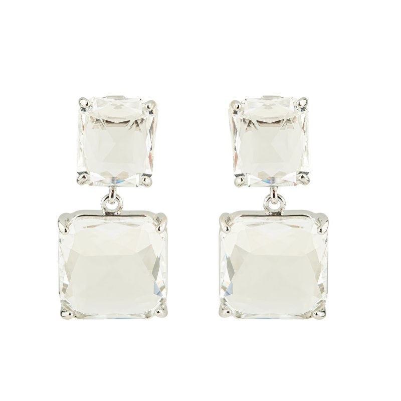 Herald Percy Двойные серебристые серьги с белыми кристаллами