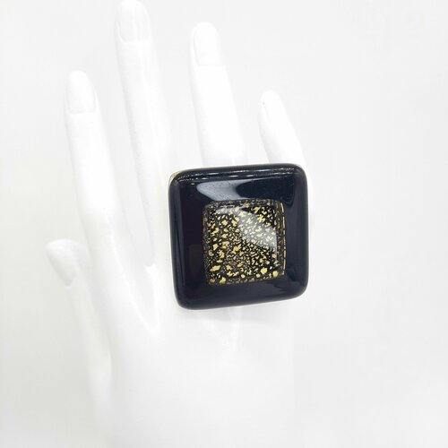 Кольцо PJ Murano, стекло, муранское стекло, безразмерное, черный