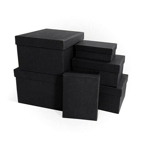 Коробка подарочная тиснение Лен, 230x190x130 мм, черная