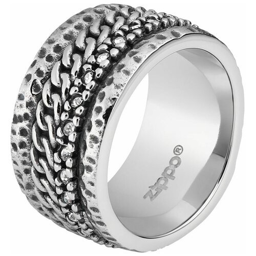 Кольцо Zippo, нержавеющая сталь, тиснение, филигрань, чернение, гравировка, размер 21, серебряный, черный
