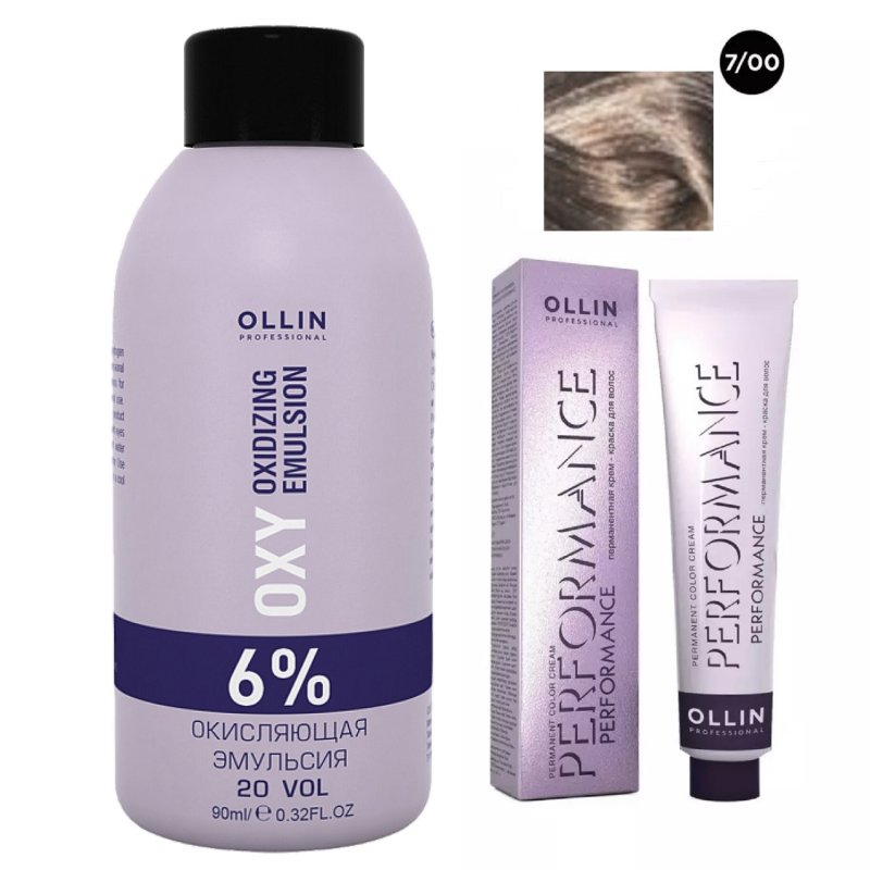 Ollin Professional Набор 'Перманентная крем-краска для волос Ollin Performance оттенок 7/00 русый глубокий 60 мл + Окисляющая эмульсия Oxy 6% 90 мл' (Ollin Professional, Performance)