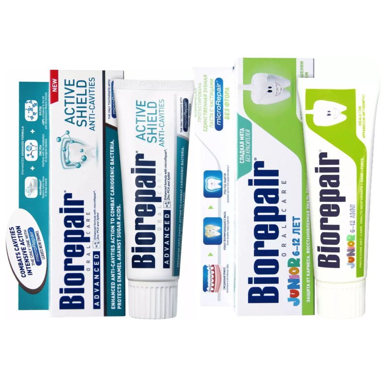 Biorepair Набор для полости рта для всей семьи: зубная паста 2х75 мл (Biorepair, Отбеливание и лечение)