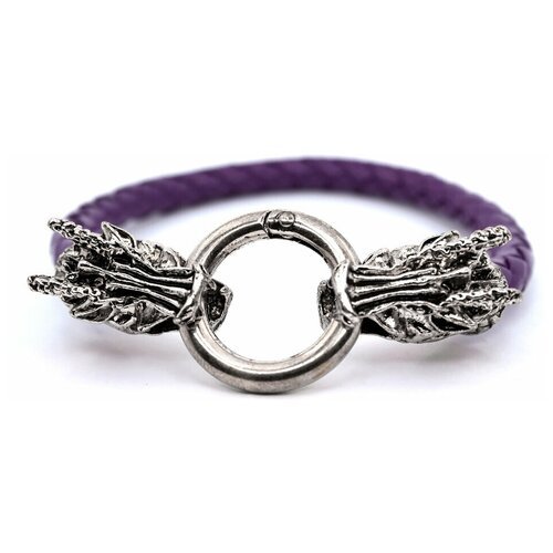 Жесткий браслет Handinsilver ( Посеребриручку ) Браслет кожаный с застежкой дракон-5619, 1 шт., размер 22 см, purple