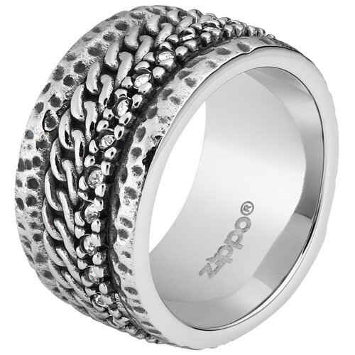 Кольцо ZIPPO, серебристое, с цепочным орнаментом, нержавеющая сталь, 1,2x0,25 см, диаметр 19,1 мм Zippo MR-2006259