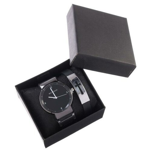 Подарочный набор 2 в 1 'Bolingdun': наручные часы, d=4 см, браслет