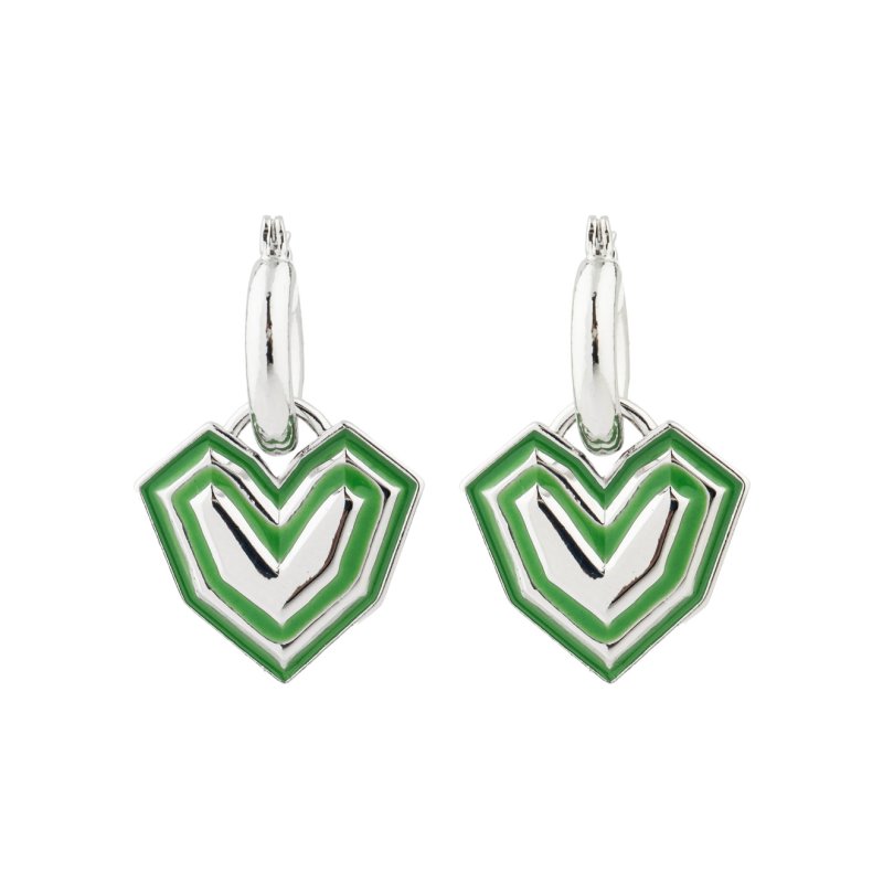 Aqua Серебристые серьги с зелеными эмалированными сердцами