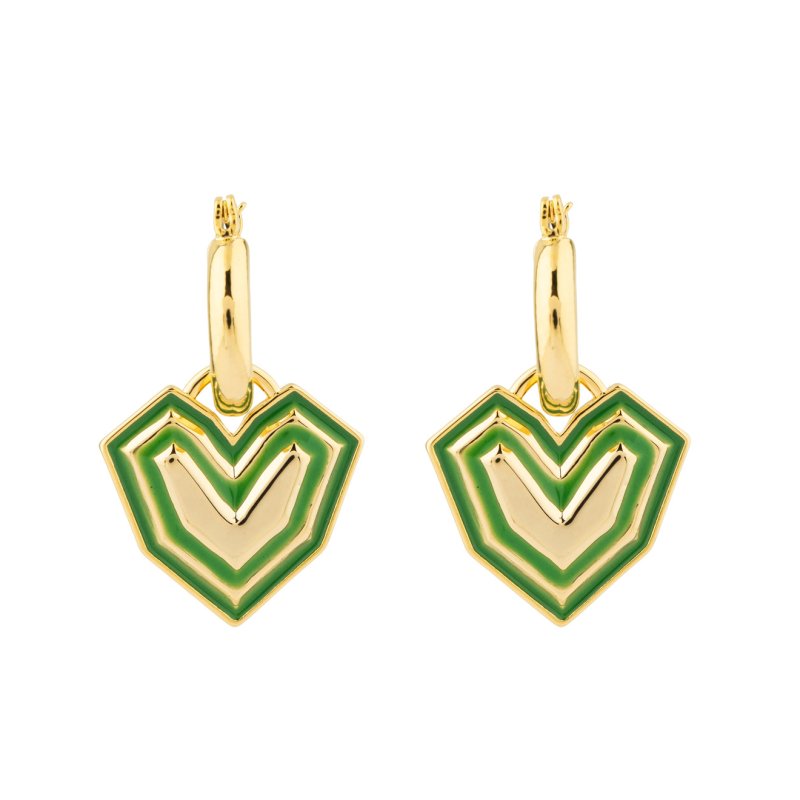 Aqua Золотистые серьги с зелеными эмалированными сердцами