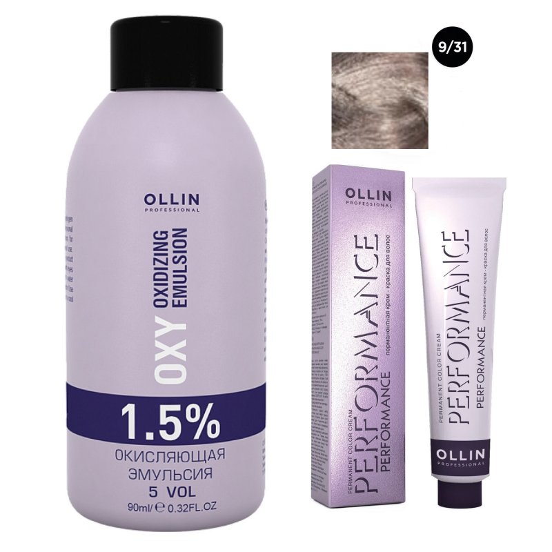Ollin Professional Набор 'Перманентная крем-краска для волос Ollin Performance оттенок 9/31 блондин золотисто-пепельный 60 мл + Окисляющая эмульсия Oxy 1,5% 90 мл' (Ollin Professional, Performance)