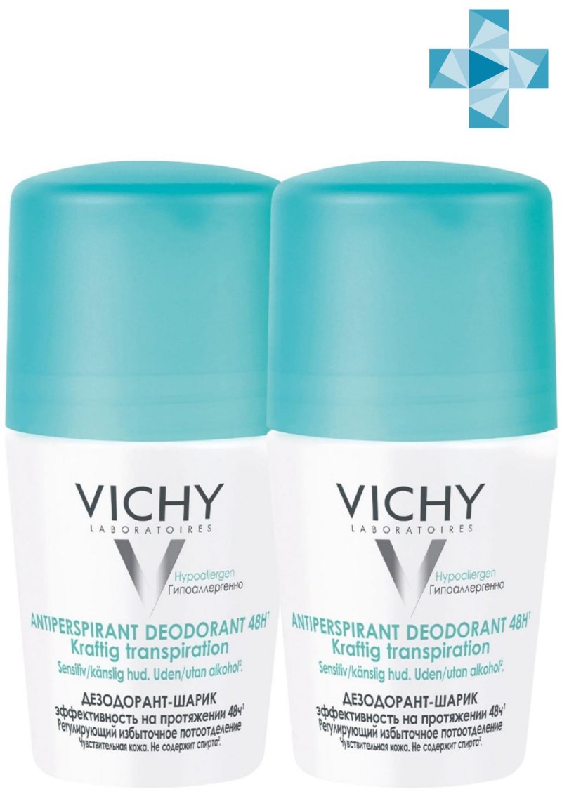 Vichy Комплект Дезодорант- шарик, регулирующий избыточное потоотделение 2 шт х 50 мл (Vichy, Deodorant)