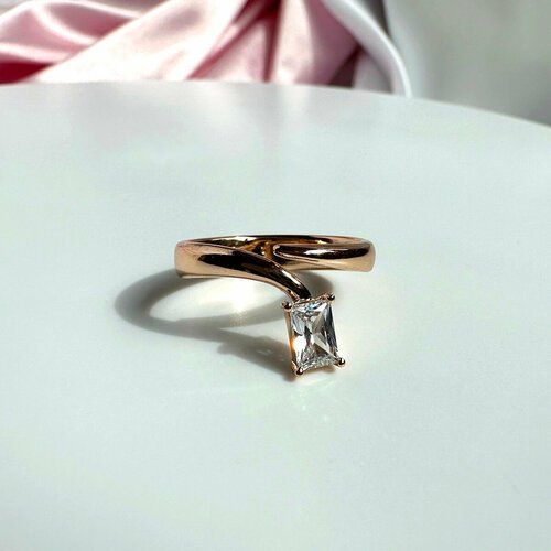Кольцо XUPING JEWELRY Перстень с прямоугольным цирконом, универсальный размер, циркон, безразмерное, золотой