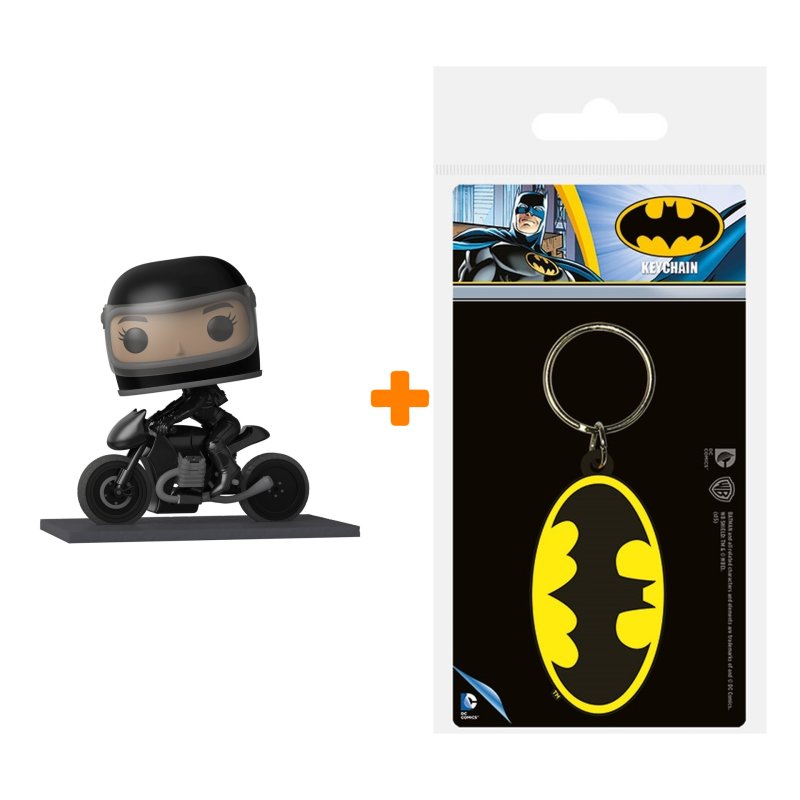 Набор фигурка The Batman Selina Kyle On Motorcycle + брелок Batman Symbol