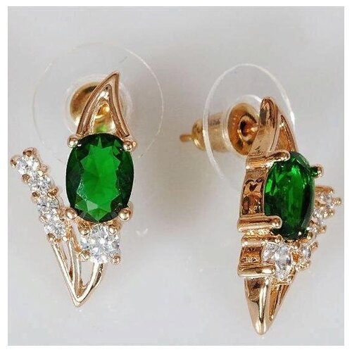 Серьги Lotus Jewelry, фианит, зеленый