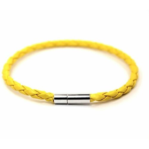 Плетеный браслет Handinsilver ( Посеребриручку ) Браслет плетеный кожаный с магнитной застежкой, 1 шт., размер 20 см, серебристый, желтый