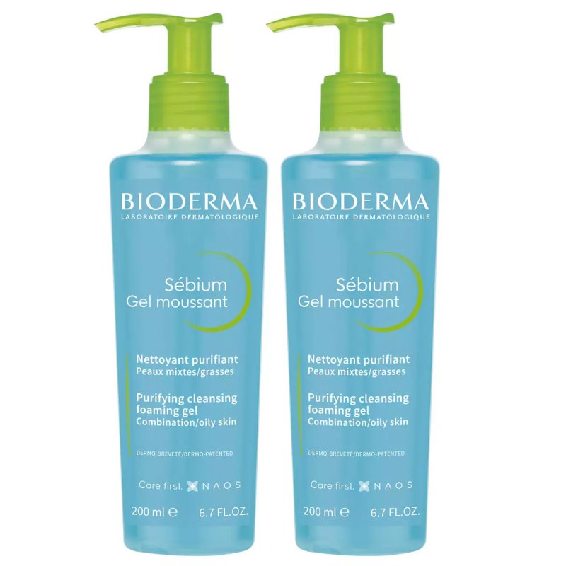 Bioderma Набор: Очищающий гель для жирной и проблемной кожи, 2х200 мл (Bioderma, Sebium)