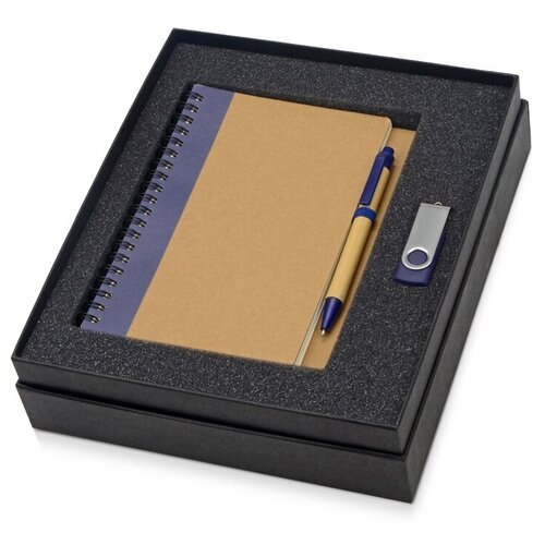 Подарочный набор Essentials с флешкой и блокнотом А5 с ручкой (700321.02, синий/натуральный/серебристый, 8Gb, 23,5 х 20 х 6, бумага/пластик/металл)