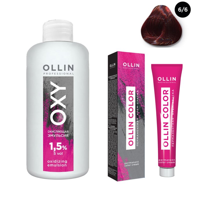 Ollin Professional Набор 'Перманентная крем-краска для волос Ollin Color оттенок 6/6 темно-русый красный 100 мл + Окисляющая эмульсия Oxy 1,5% 150 мл' (Ollin Professional, Ollin Color)