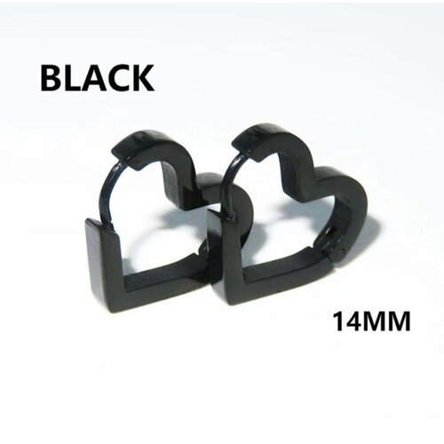 Серьги конго Черные парные стальные сережки в виде сердечка, 14мм, мужские и женские, для подростков, размер/диаметр 14 мм, черный