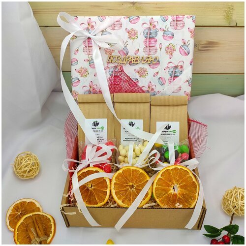 Подарок на любой праздник, Оригинальный подарок, Набор чая и сладостей, Подарочный набор из 3-х видов чая (Набор 'Макаруны')