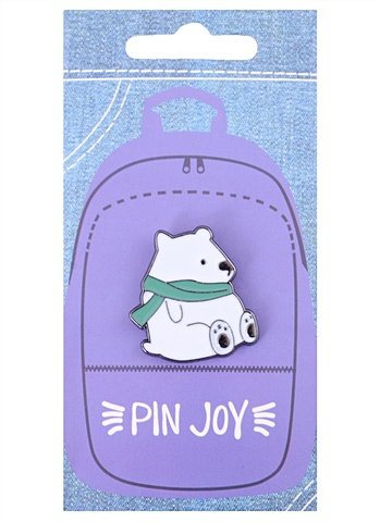 Значок Pin Joy Белый медведь с шарфом (металл)