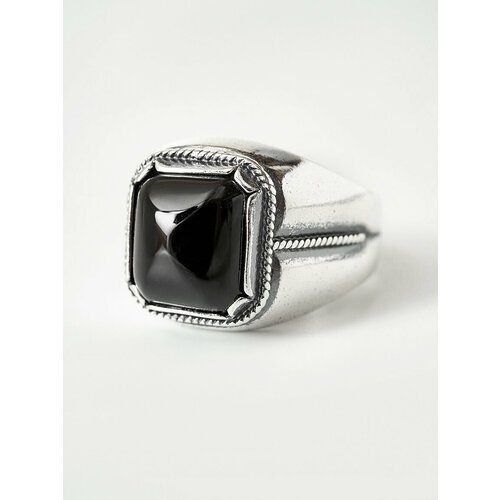 Печатка Shine & Beauty, кристаллы Preciosa, размер 19.5, серебряный, черный