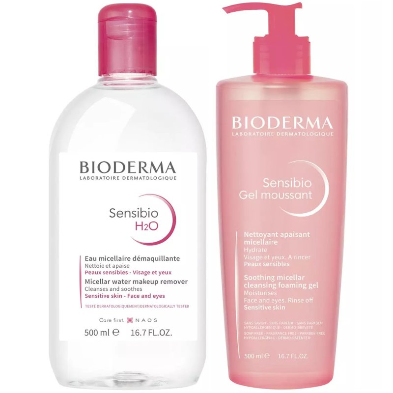 Bioderma Набор для очищения чувствительной кожи: гель, 500 мл + мицеллярная вода, 500 мл (Bioderma, Sensibio)