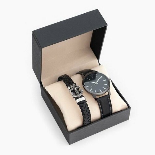Мужской подарочный набор 'Якорь' 2 в 1: наручные часы, браслет