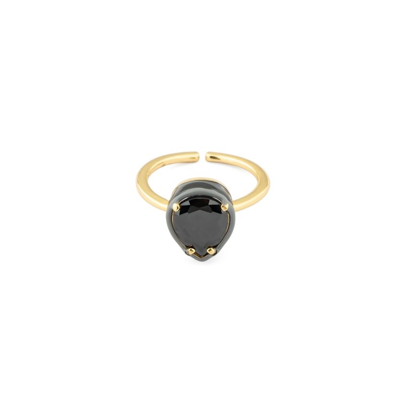 Herald Percy Золотистое кольцо с черным кристаллом-каплей