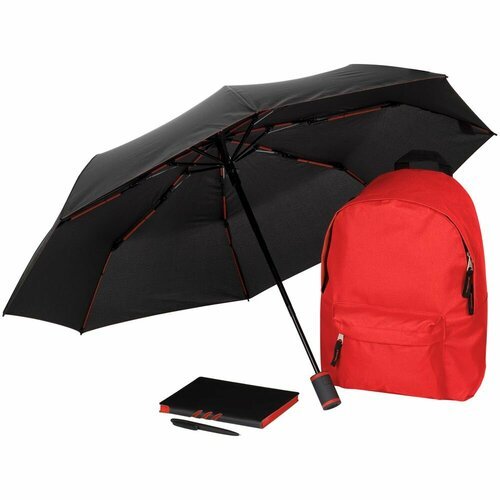 Набор Skywriting, черный с красным, рюкзак: 28х40х14 см; зонт в сложенении: 28 см, полиэстер; эпонж, пластик, стеклопластик; пластик, покрытие софт-т