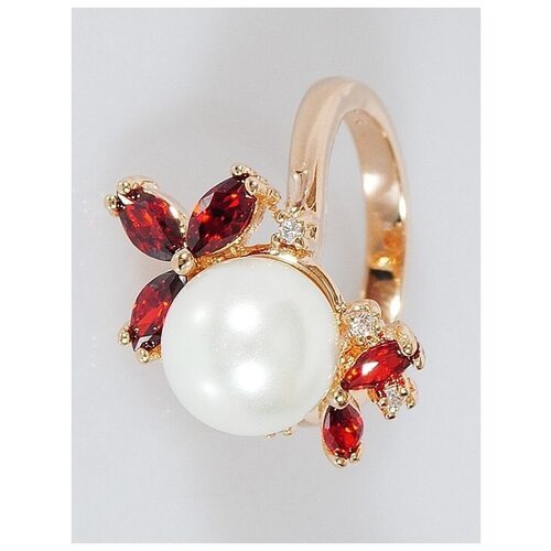 Кольцо помолвочное Lotus Jewelry, жемчуг Swarovski синтетический, размер 16, белый