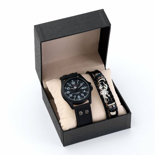 Мужской подарочный набор 'Скорпион' 2 в 1: наручные часы, браслет 10068408