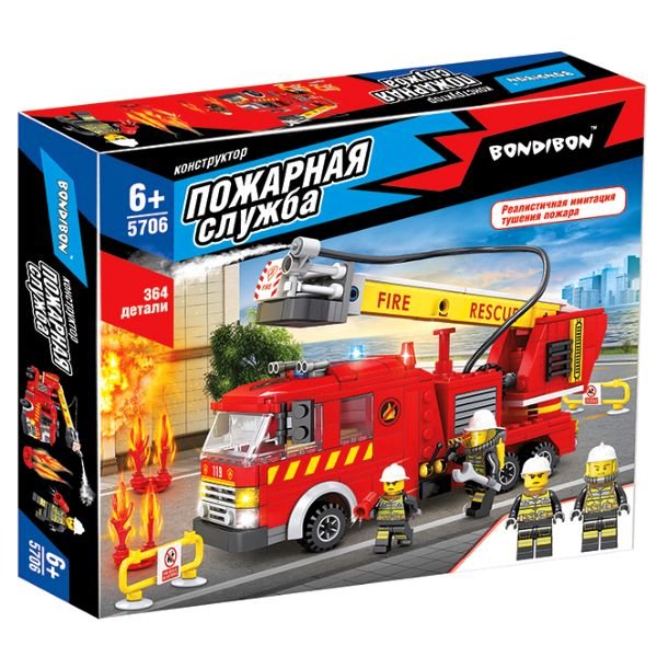 Конструктор Bondibon Пожарная служба: Пожарная машина (364 детали)