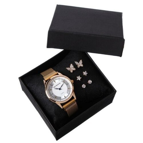 Подарочный набор 2 в 1 : наручные часы, d3.1 см, серьги