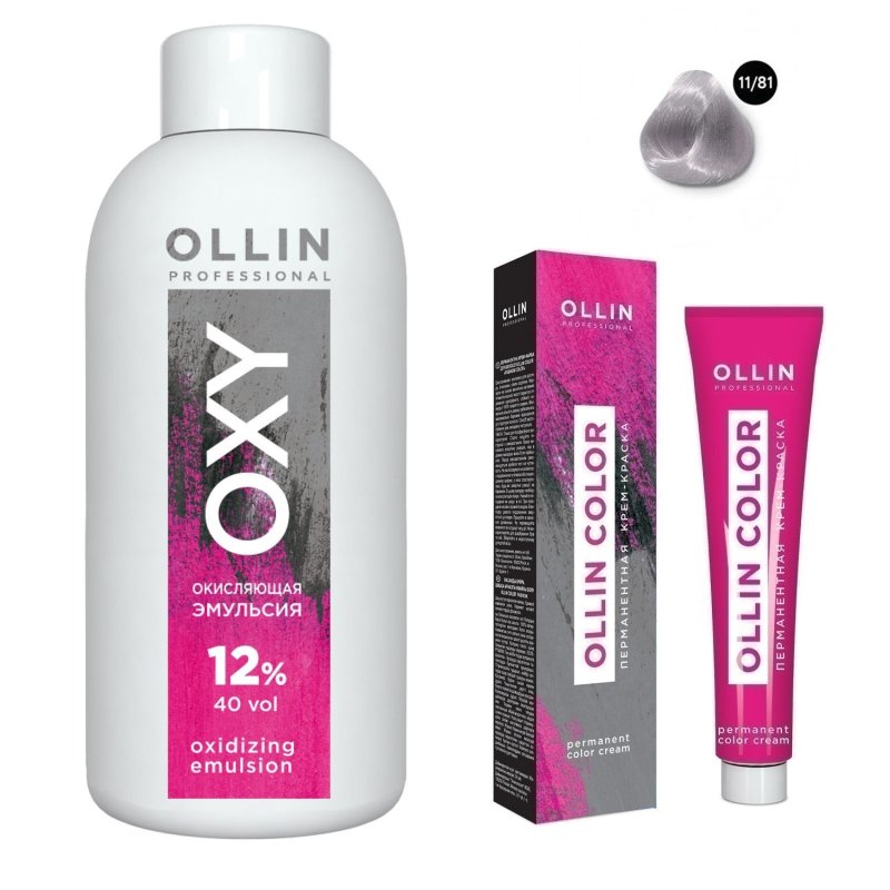 Ollin Professional Набор 'Перманентная крем-краска для волос Ollin Color оттенок 11/81 специальный блондин жемчужно-пепельный 100 мл + Окисляющая эмульсия Oxy 12% 150 мл' (Ollin Professional, Ollin Color)
