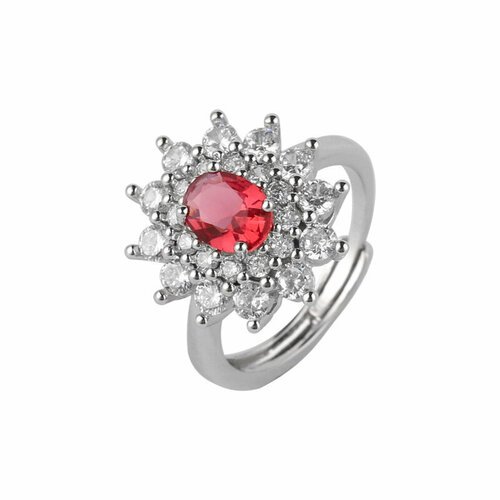 Кольцо WASABI jewell, кристалл, безразмерное, серебряный, бордовый