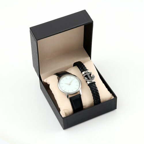 Мужской подарочный набор 'Якорь' 2 в 1: наручные часы, браслет 10068404
