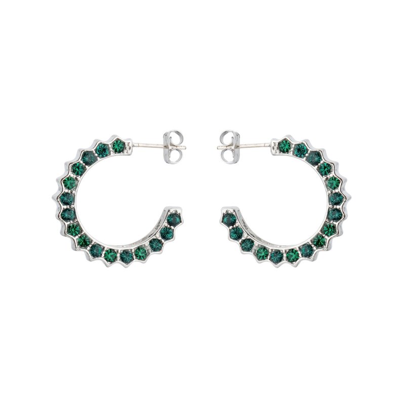 Herald Percy Серьги-кольца с круглыми зелеными кристаллами